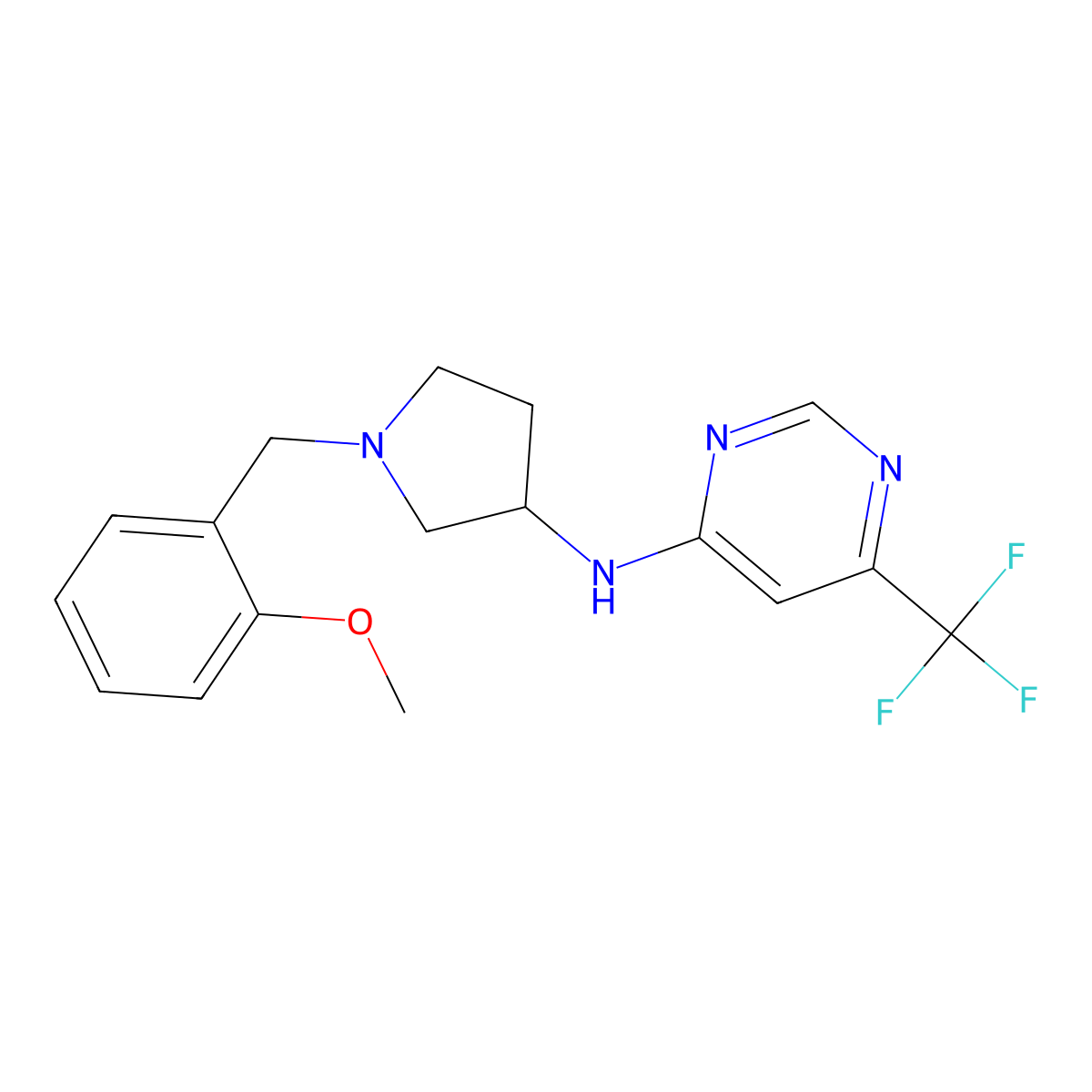 N-{1-[(2-methoxyphenyl)methyl]pyrrolidin-3-yl}-6-(trifluoromethyl)pyrimidin-4-amine molecular structure, CAS 3054619-44-9
