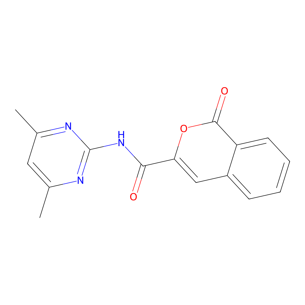 N-(4,6-dimethylpyrimidin-2-yl)-1-oxo-1H-isochromene-3-carboxamide molecular structure, CAS 3054619-45-0