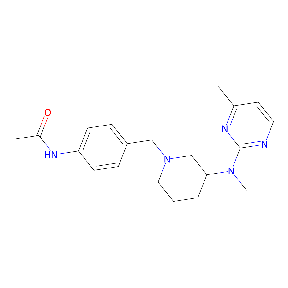 N-[4-({3-[methyl(4-methylpyrimidin-2-yl)amino]piperidin-1-yl}methyl)phenyl]acetamide molecular structure, CAS 3054619-46-1