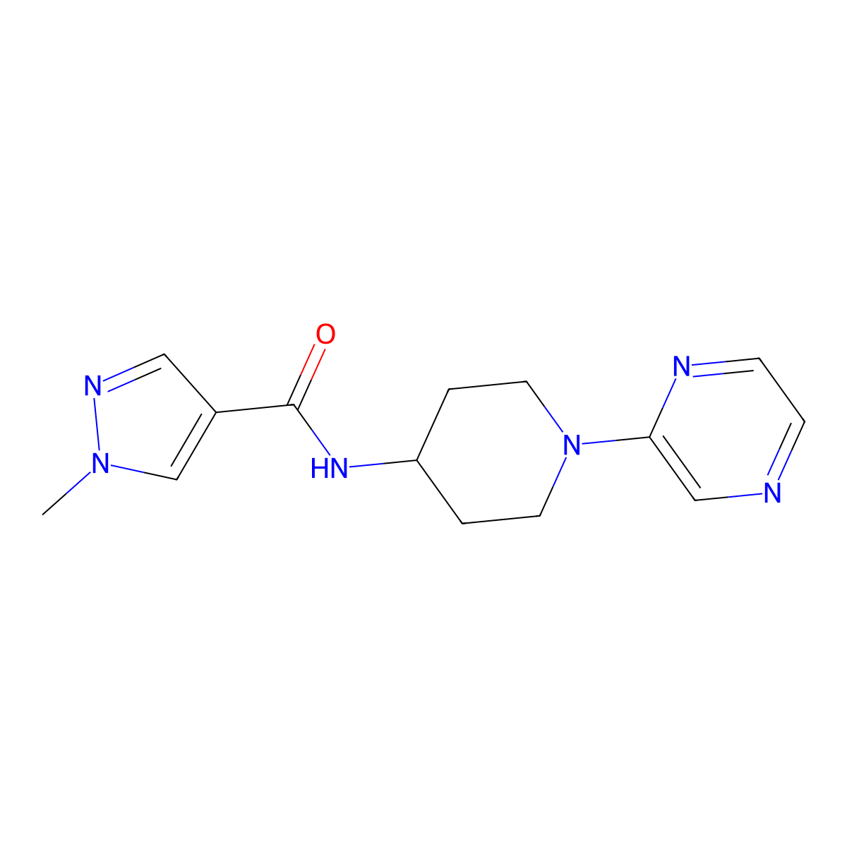 1-methyl-N-[1-(pyrazin-2-yl)piperidin-4-yl]-1H-pyrazole-4-carboxamide molecular structure, CAS 3054619-50-7