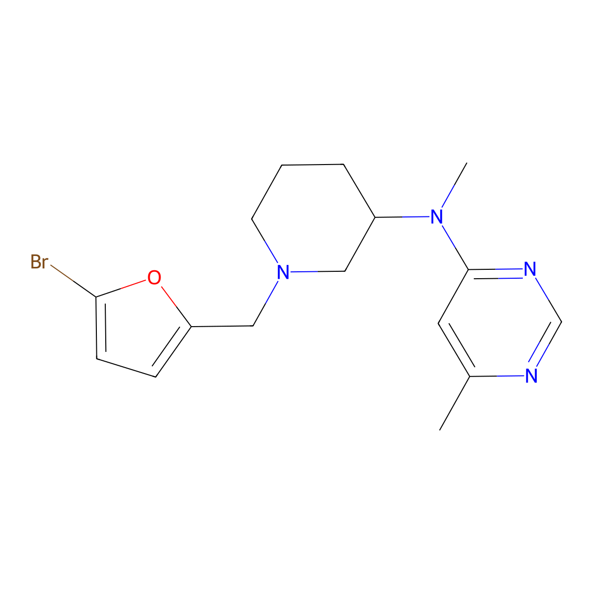 N-{1-[(5-bromofuran-2-yl)methyl]piperidin-3-yl}-N,6-dimethylpyrimidin-4-amine molecular structure, CAS 3054619-51-8