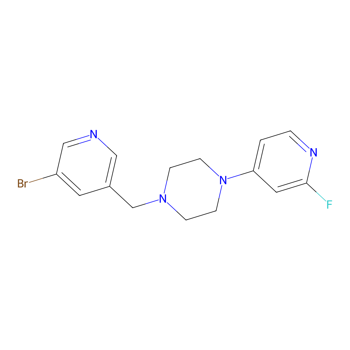 1-[(5-Bromopyridin-3-yl)methyl]-4-(2-fluoropyridin-4-yl)piperazine molecular structure, CAS 3054619-52-9