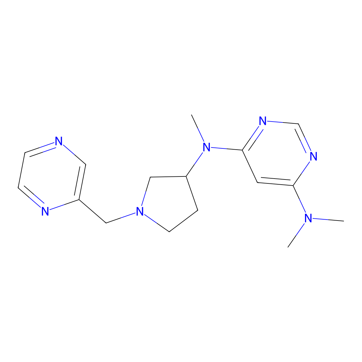 N4,N4,N6-trimethyl-N6-{1-[(pyrazin-2-yl)methyl]pyrrolidin-3-yl}pyrimidine-4,6-diamine molecular structure, CAS 3054619-62-1