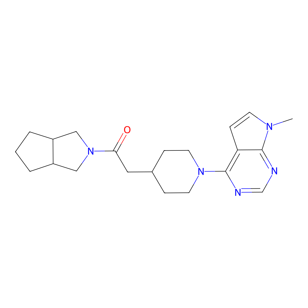 2-(1-{7-methyl-7H-pyrrolo[2,3-d]pyrimidin-4-yl}piperidin-4-yl)-1-{octahydrocyclopenta[c]pyrrol-2-yl}ethan-1-one molecular structure, CAS 3054619-63-2