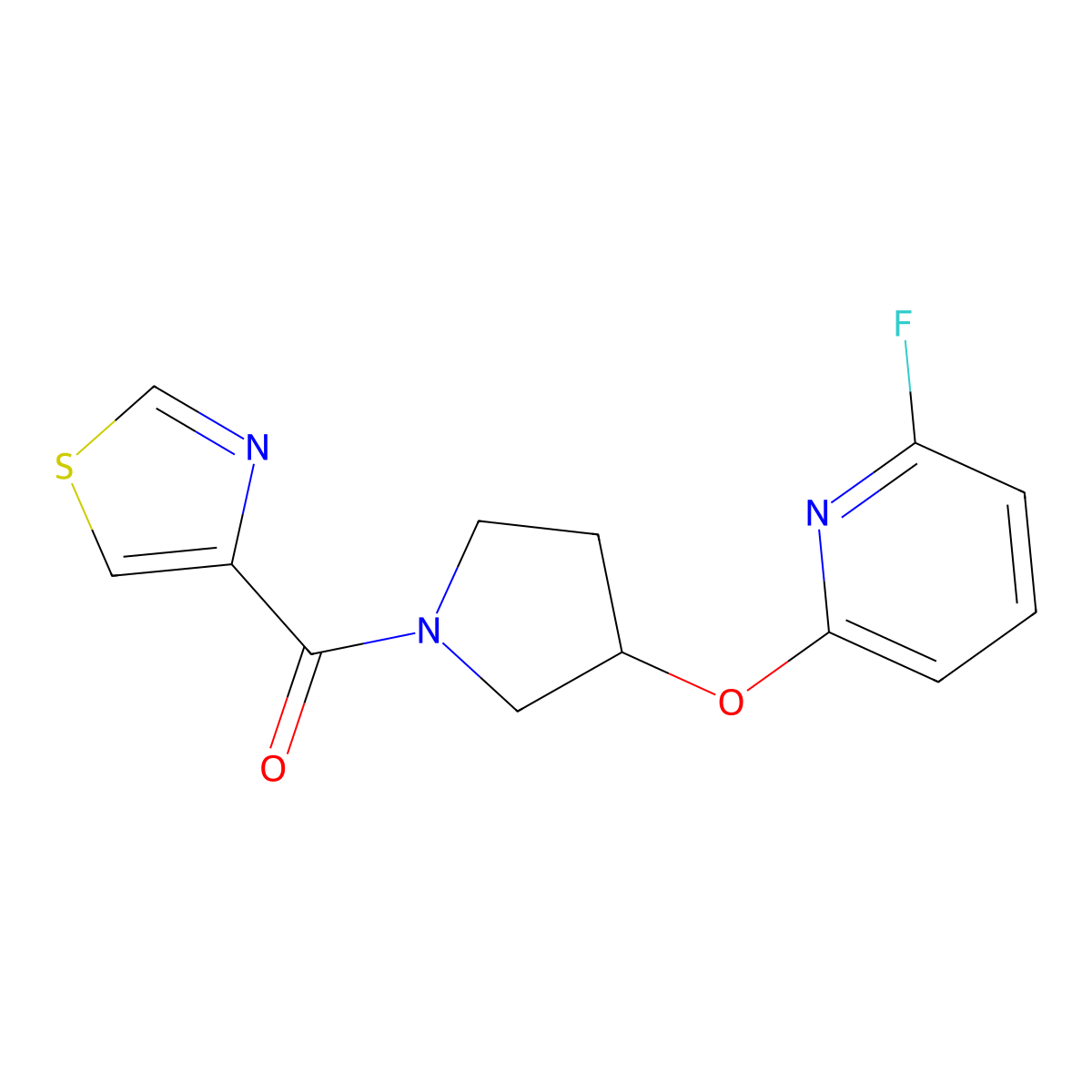 2-Fluoro-6-{[1-(1,3-thiazole-4-carbonyl)pyrrolidin-3-yl]oxy}pyridine molecular structure, CAS 3054619-65-4