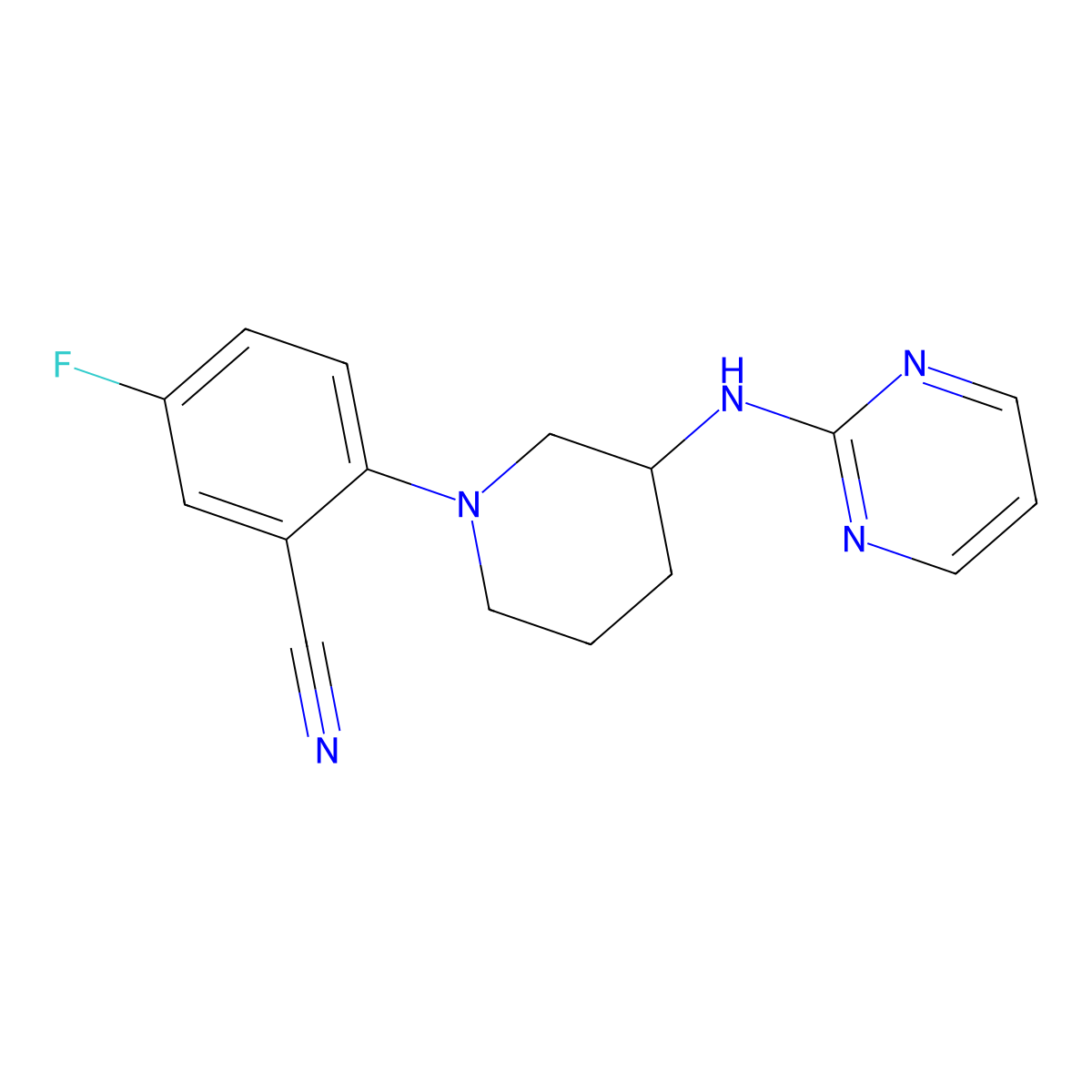 5-Fluoro-2-{3-[(pyrimidin-2-yl)amino]piperidin-1-yl}benzonitrile molecular structure, CAS 3054619-70-1