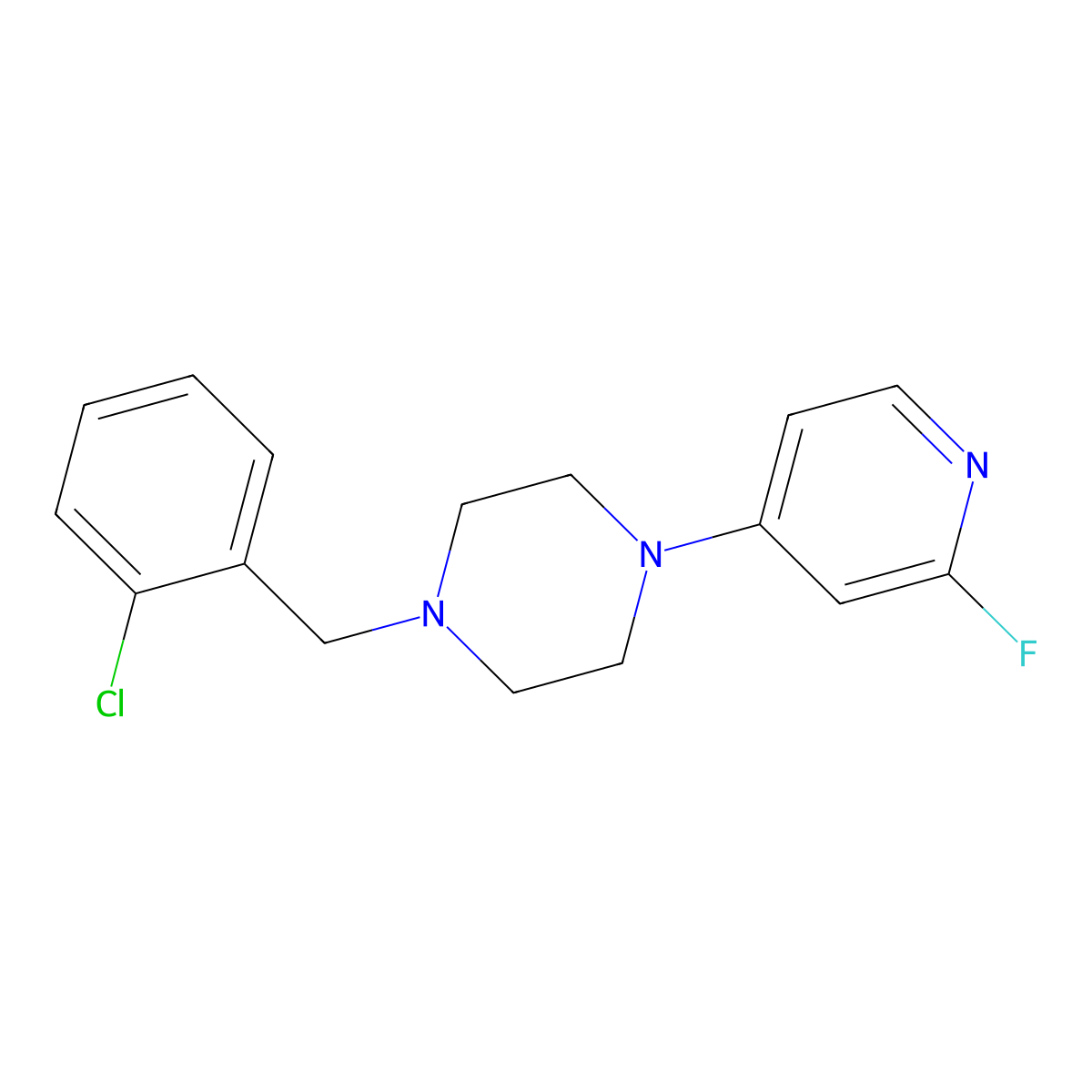 1-[(2-Chlorophenyl)methyl]-4-(2-fluoropyridin-4-yl)piperazine molecular structure, CAS 3054619-71-2