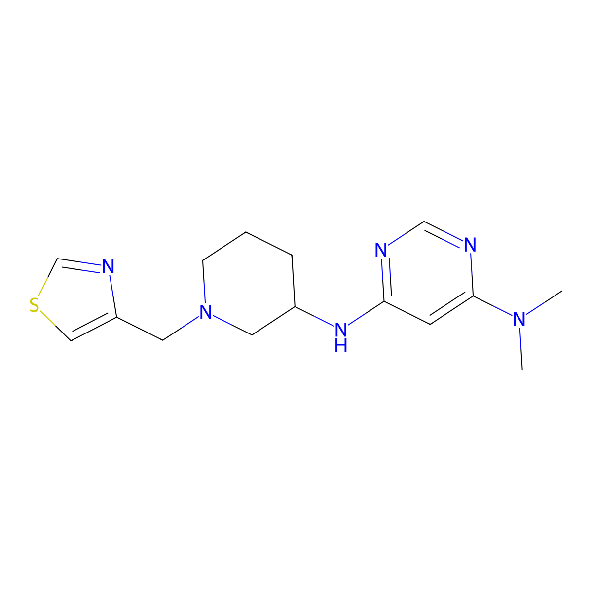 N4,N4-dimethyl-N6-{1-[(1,3-thiazol-4-yl)methyl]piperidin-3-yl}pyrimidine-4,6-diamine molecular structure, CAS 3054619-72-3