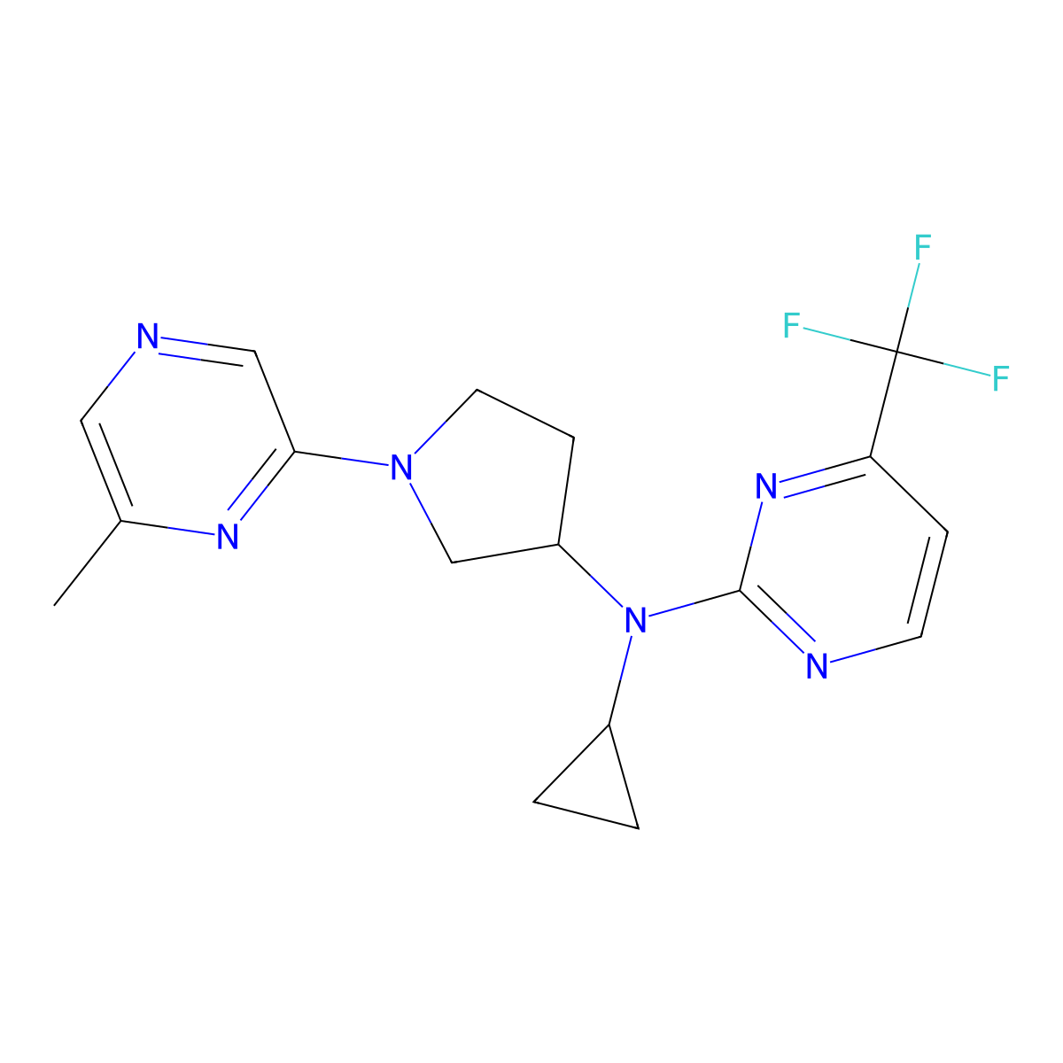 N-cyclopropyl-N-[1-(6-methylpyrazin-2-yl)pyrrolidin-3-yl]-4-(trifluoromethyl)pyrimidin-2-amine molecular structure, CAS 3054619-76-7