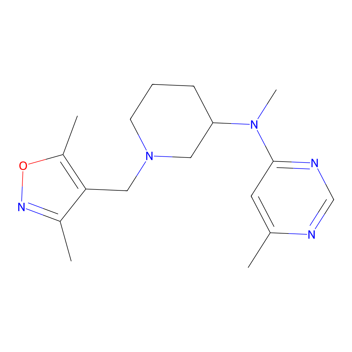 N-{1-[(3,5-dimethyl-1,2-oxazol-4-yl)methyl]piperidin-3-yl}-N,6-dimethylpyrimidin-4-amine molecular structure, CAS 3054619-81-4
