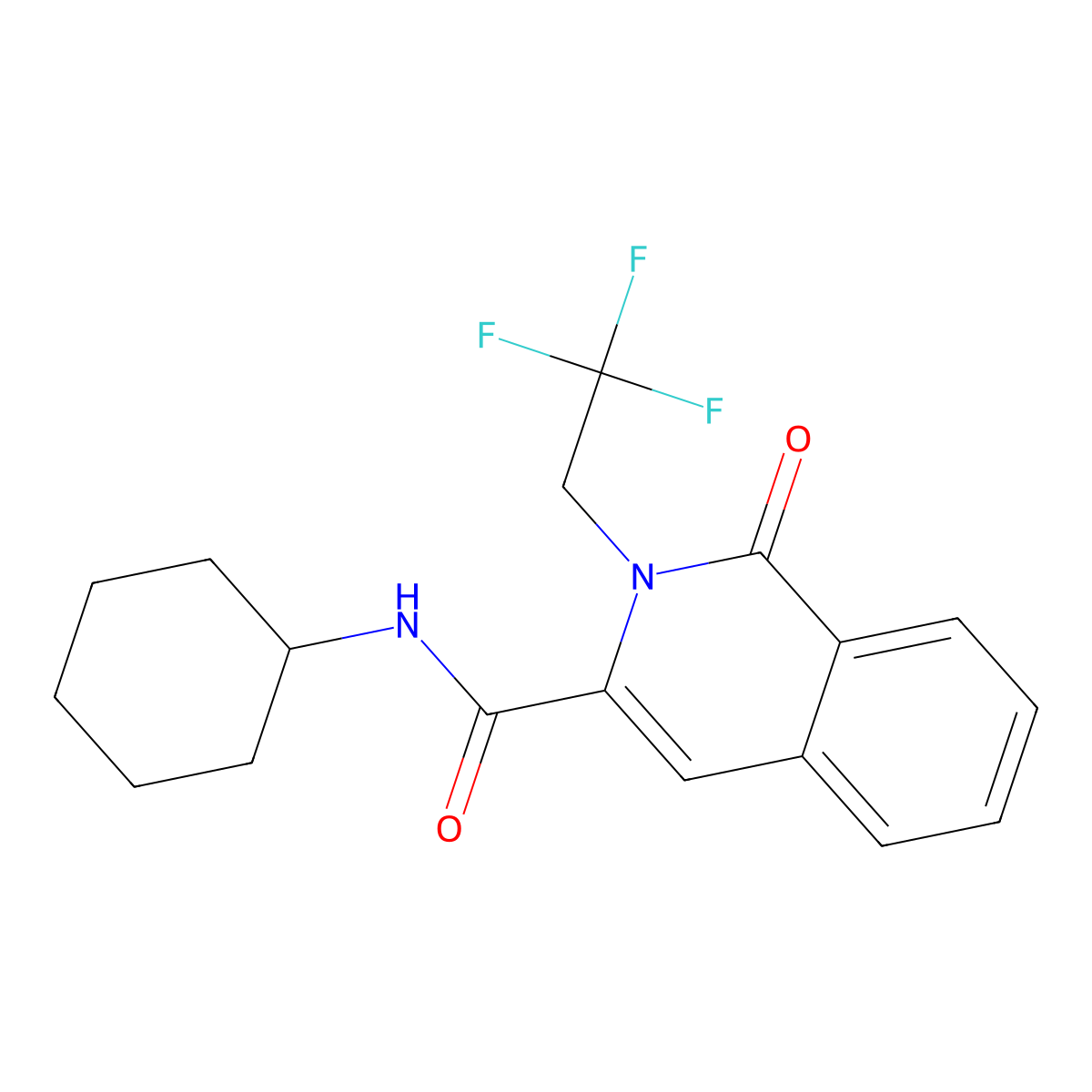 N-cyclohexyl-1-oxo-2-(2,2,2-trifluoroethyl)-1,2-dihydroisoquinoline-3-carboxamide molecular structure, CAS 3054619-82-5