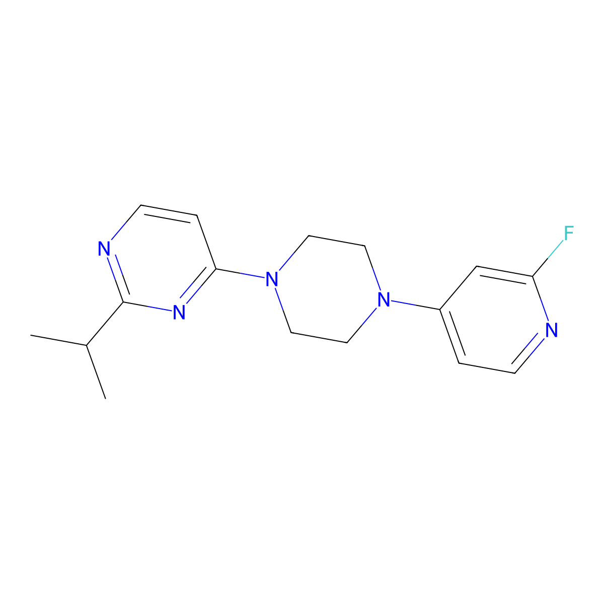 4-[4-(2-Fluoropyridin-4-yl)piperazin-1-yl]-2-(propan-2-yl)pyrimidine molecular structure, CAS 3054619-83-6
