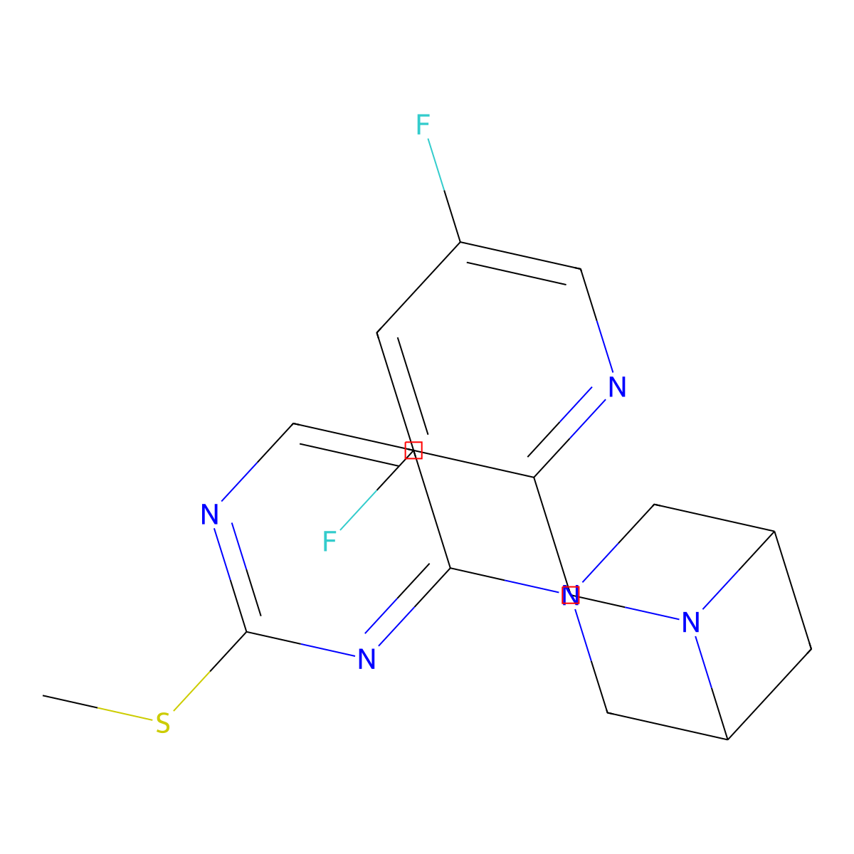 6-[(3,5-Difluoropyridin-2-yl)methyl]-3-[2-(methylsulfanyl)pyrimidin-4-yl]-3,6-diazabicyclo[3.1.1]heptane molecular structure, CAS 3054619-87-0