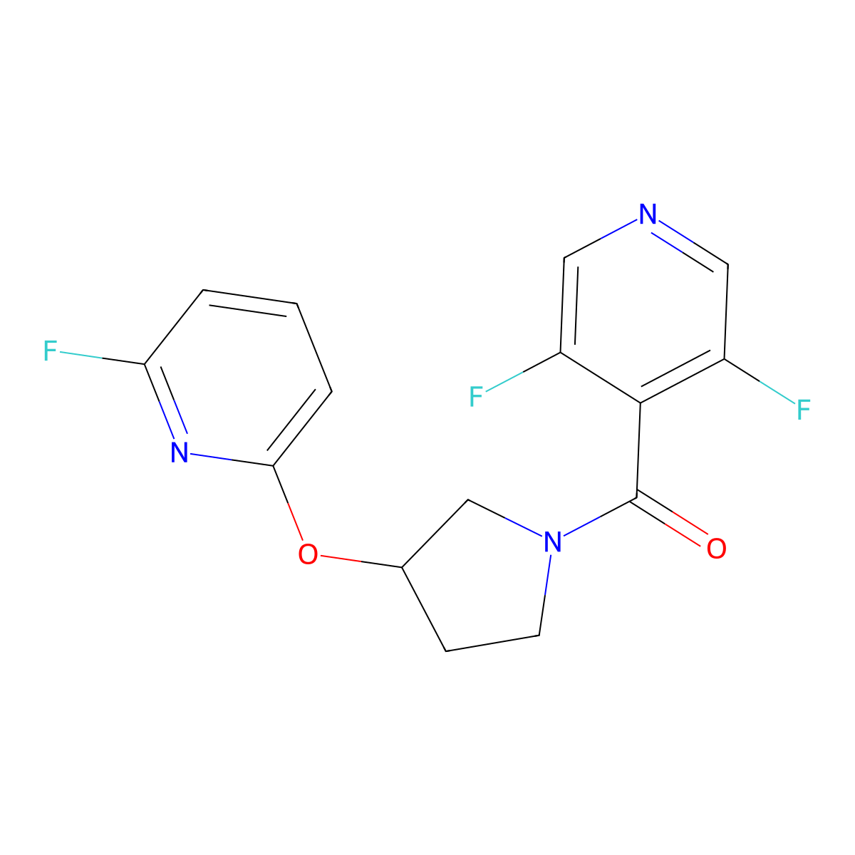 3,5-Difluoro-4-{3-[(6-fluoropyridin-2-yl)oxy]pyrrolidine-1-carbonyl}pyridine molecular structure, CAS 3054619-88-1