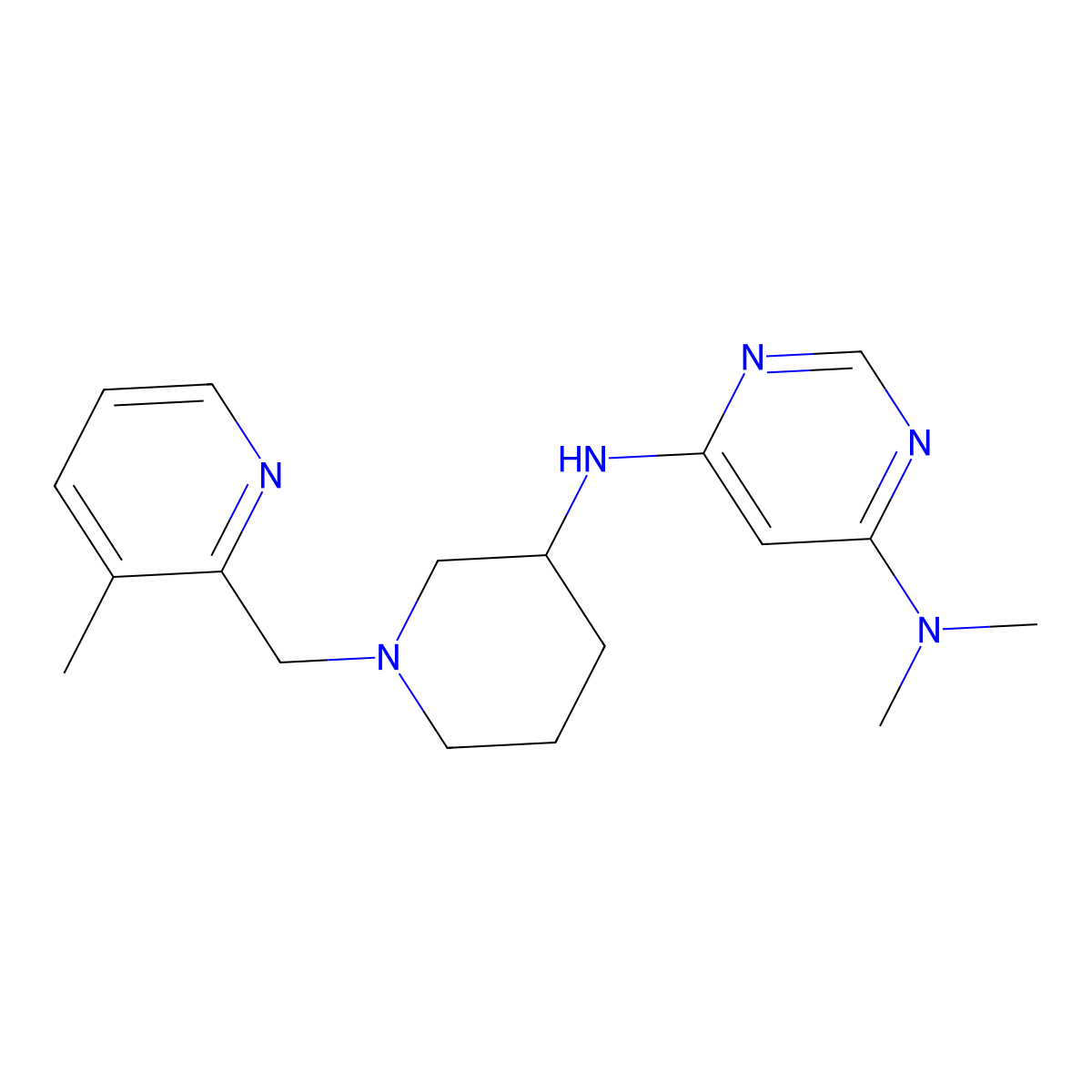 N4,N4-dimethyl-N6-{1-[(3-methylpyridin-2-yl)methyl]piperidin-3-yl}pyrimidine-4,6-diamine molecular structure, CAS 3054619-89-2