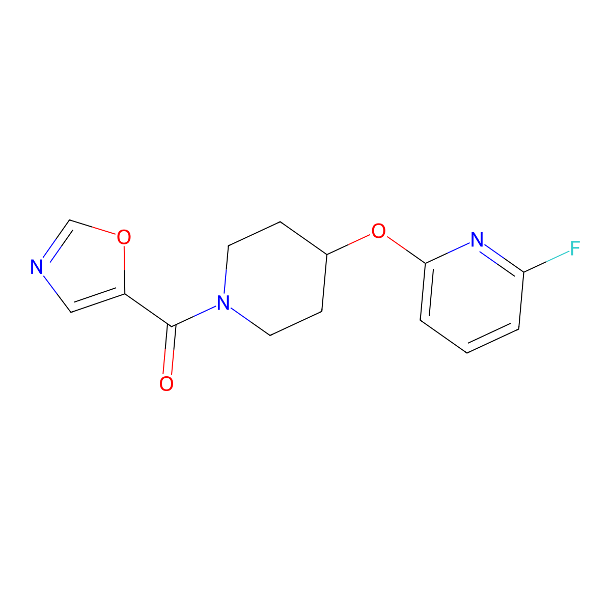 2-Fluoro-6-{[1-(1,3-oxazole-5-carbonyl)piperidin-4-yl]oxy}pyridine molecular structure, CAS 3054619-91-6