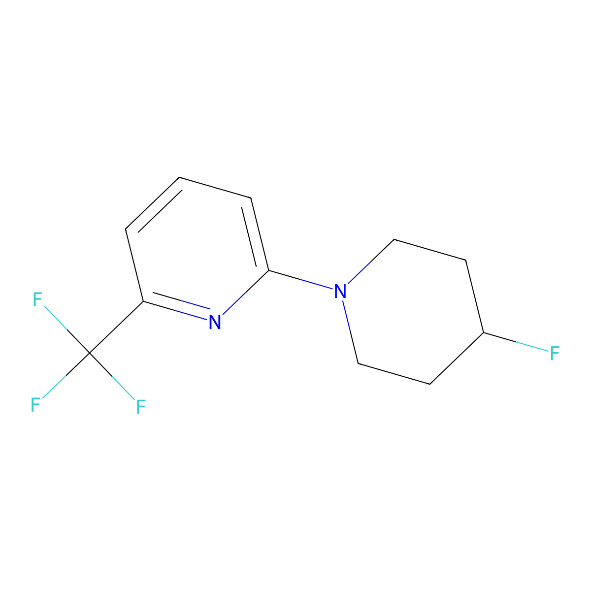 2-(4-Fluoropiperidin-1-yl)-6-(trifluoromethyl)pyridine molecular structure, CAS 3054619-92-7
