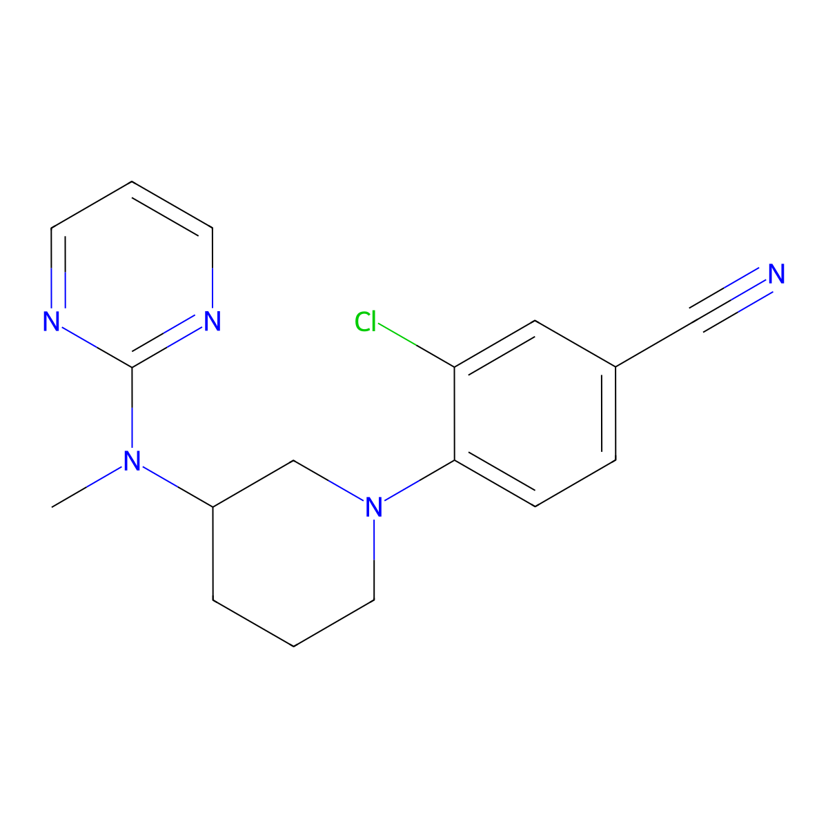 3-Chloro-4-{3-[methyl(pyrimidin-2-yl)amino]piperidin-1-yl}benzonitrile molecular structure, CAS 3054619-94-9