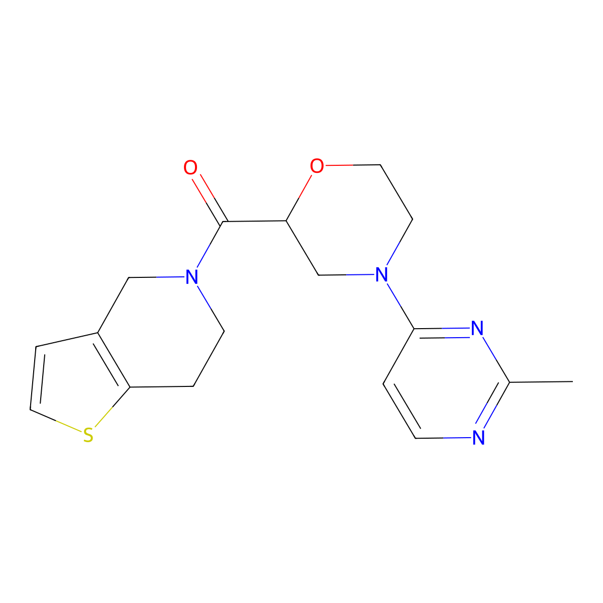 4-(2-methylpyrimidin-4-yl)-2-{4H,5H,6H,7H-thieno[3,2-c]pyridine-5-carbonyl}morpholine molecular structure, CAS 3054619-96-1