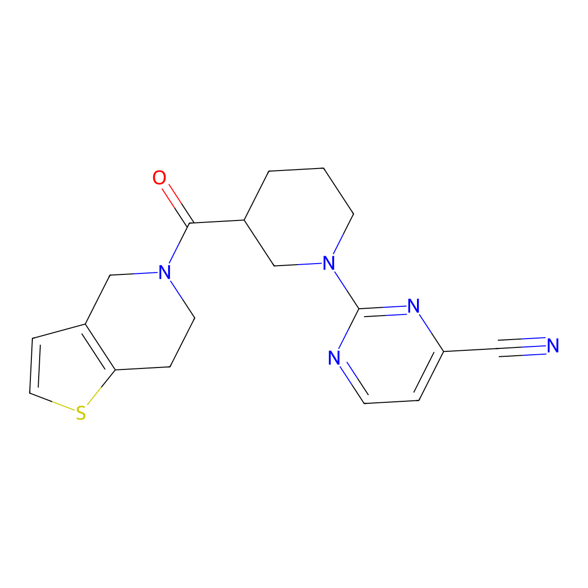 2-(3-{4H,5H,6H,7H-thieno[3,2-c]pyridine-5-carbonyl}piperidin-1-yl)pyrimidine-4-carbonitrile molecular structure, CAS 3054620-03-7