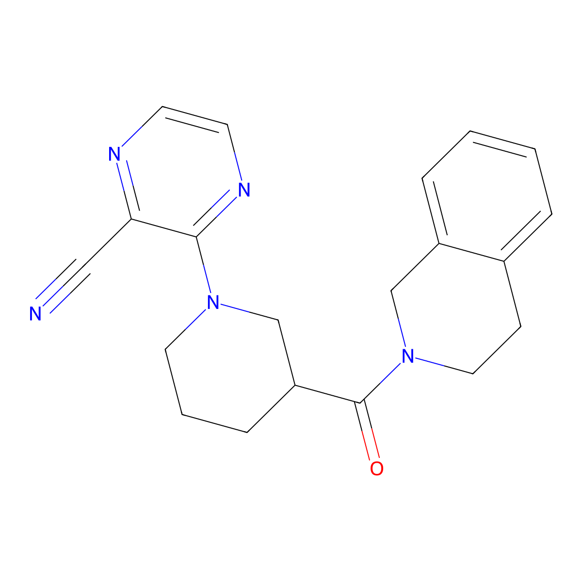 3-[3-(1,2,3,4-Tetrahydroisoquinoline-2-carbonyl)piperidin-1-yl]pyrazine-2-carbonitrile molecular structure, CAS 3054620-10-6