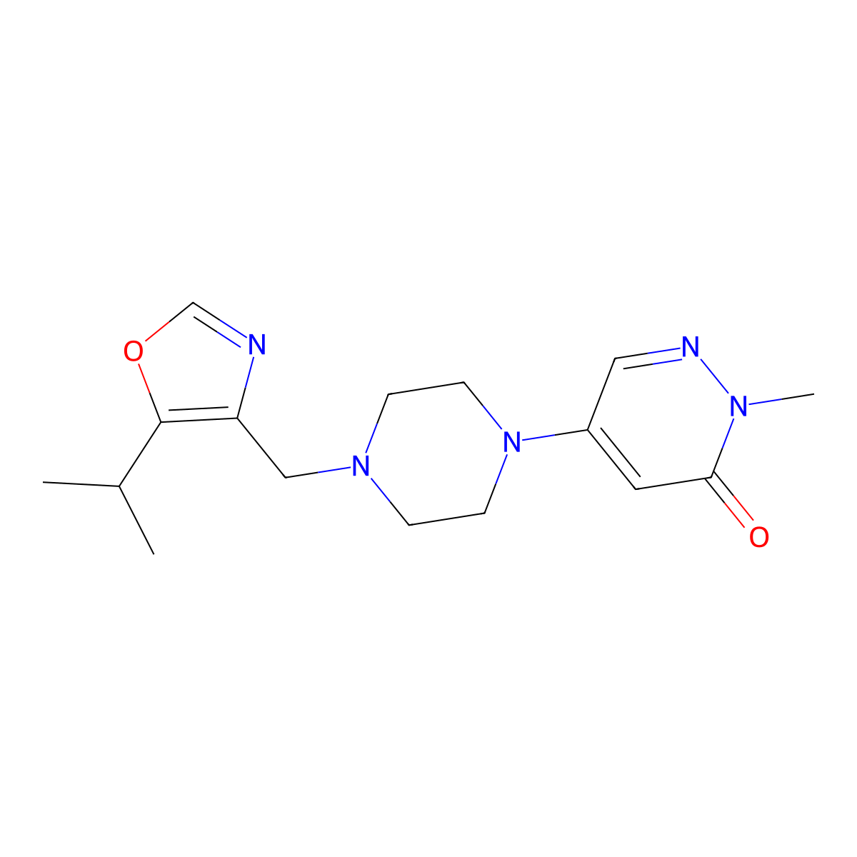 2-Methyl-5-(4-{[5-(propan-2-yl)-1,3-oxazol-4-yl]methyl}piperazin-1-yl)-2,3-dihydropyridazin-3-one molecular structure, CAS 3054620-13-9