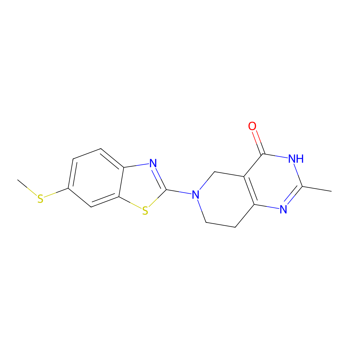 2-methyl-6-[6-(methylsulfanyl)-1,3-benzothiazol-2-yl]-3H,4H,5H,6H,7H,8H-pyrido[4,3-d]pyrimidin-4-one molecular structure, CAS 3054620-22-0