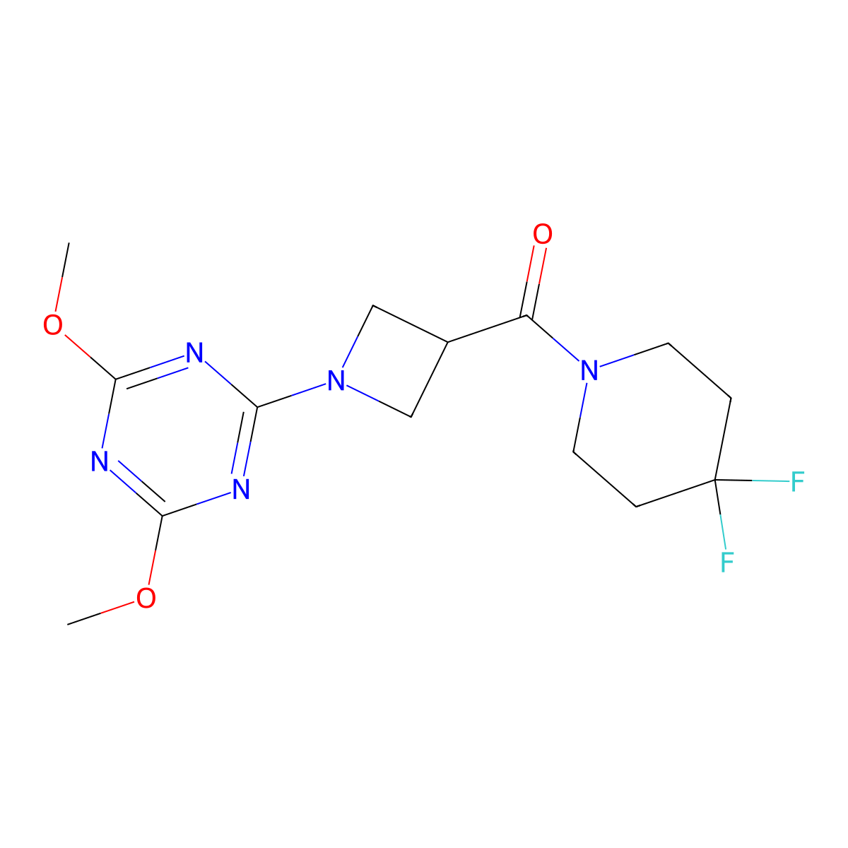 2-[3-(4,4-Difluoropiperidine-1-carbonyl)azetidin-1-yl]-4,6-dimethoxy-1,3,5-triazine molecular structure, CAS 3054620-23-1