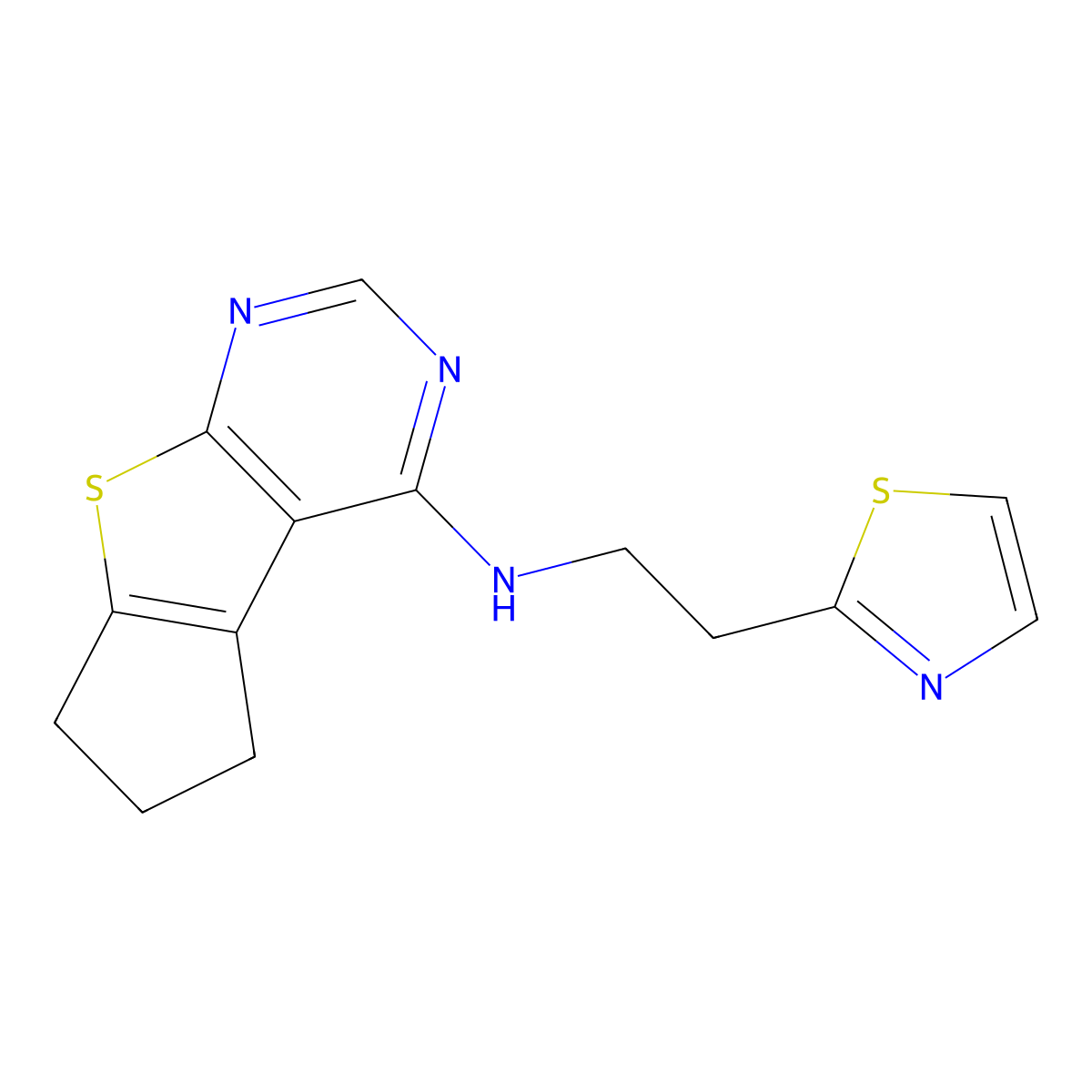 N-[2-(1,3-thiazol-2-yl)ethyl]-7-thia-9,11-diazatricyclo[6.4.0.0(2),]dodeca-1(12),2(6),8,10-tetraen-12-amine molecular structure, CAS 3054620-39-9