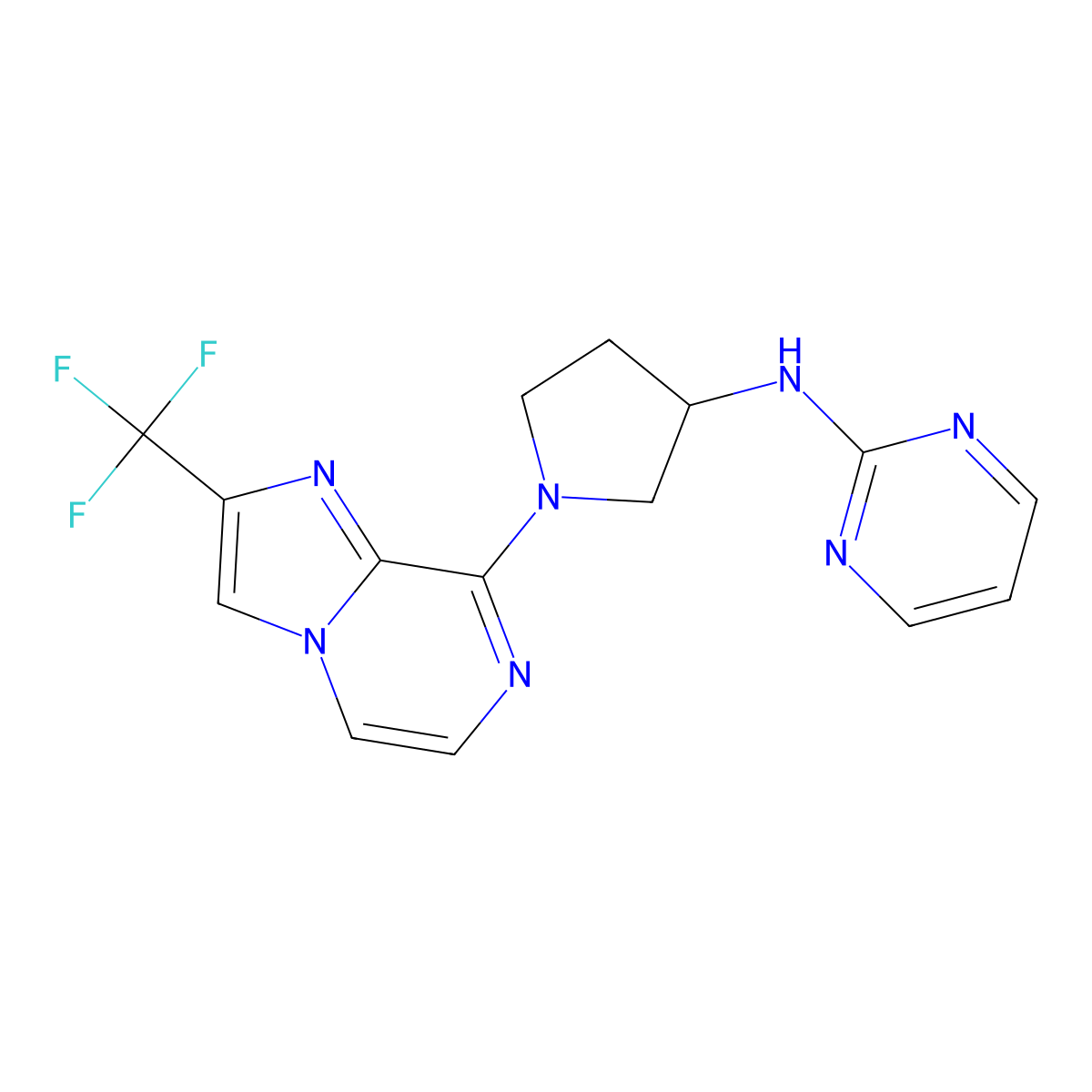 N-{1-[2-(trifluoromethyl)imidazo[1,2-a]pyrazin-8-yl]pyrrolidin-3-yl}pyrimidin-2-amine molecular structure, CAS 3054620-40-2