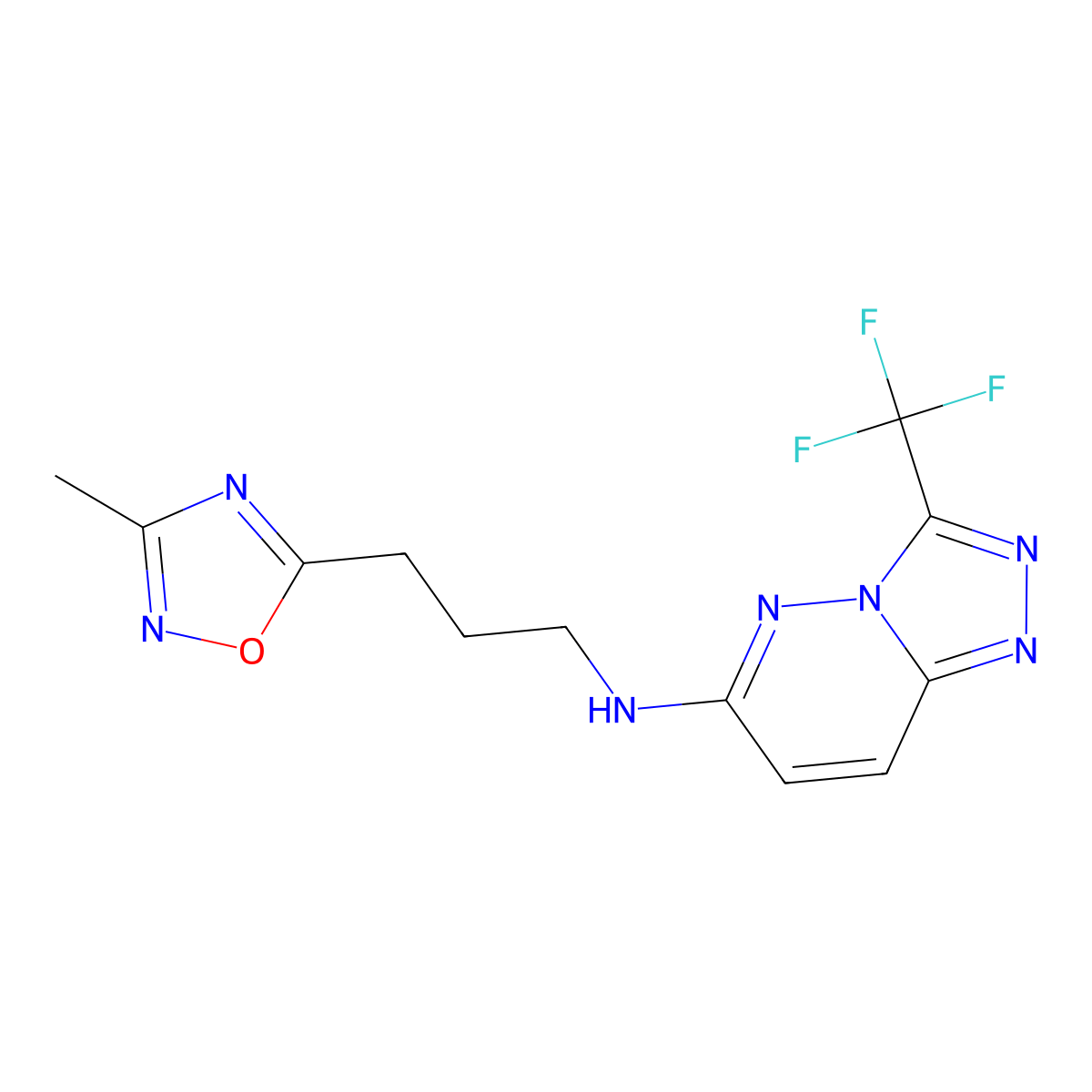 N-[3-(3-methyl-1,2,4-oxadiazol-5-yl)propyl]-3-(trifluoromethyl)-[1,2,4]triazolo[4,3-b]pyridazin-6-amine molecular structure, CAS 3054620-43-5
