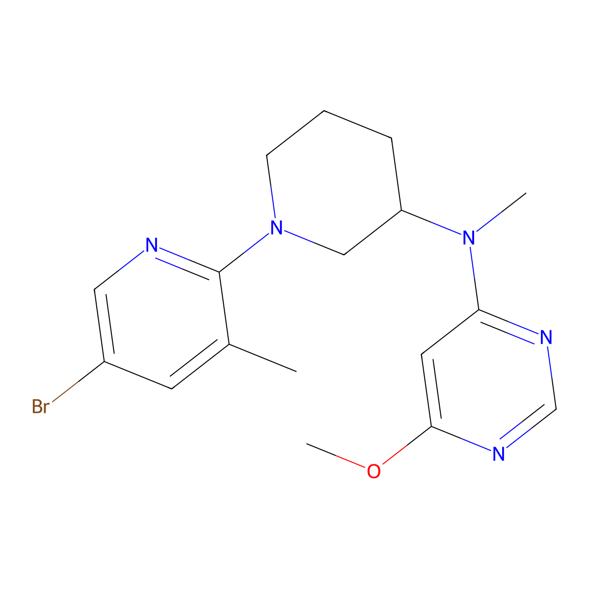 N-[1-(5-bromo-3-methylpyridin-2-yl)piperidin-3-yl]-6-methoxy-N-methylpyrimidin-4-amine molecular structure, CAS 3054620-45-7