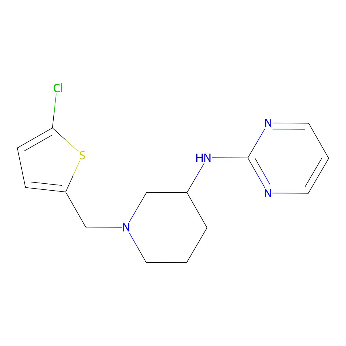 N-{1-[(5-chlorothiophen-2-yl)methyl]piperidin-3-yl}pyrimidin-2-amine molecular structure, CAS 3054620-46-8