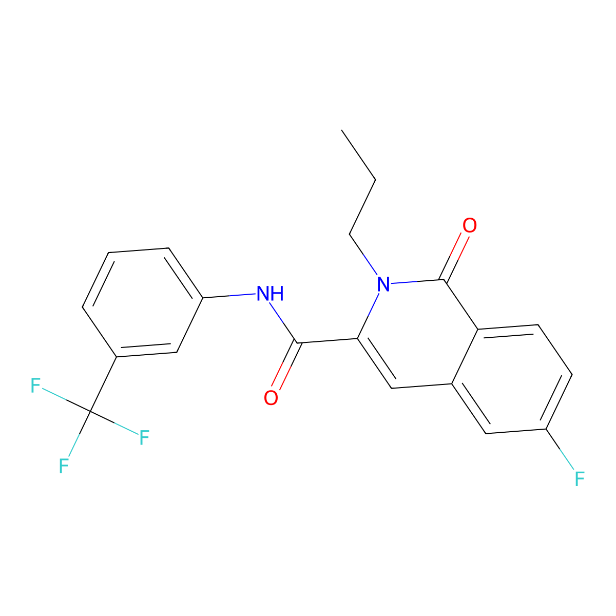 6-fluoro-1-oxo-2-propyl-N-[3-(trifluoromethyl)phenyl]-1,2-dihydroisoquinoline-3-carboxamide molecular structure, CAS 3054620-48-0
