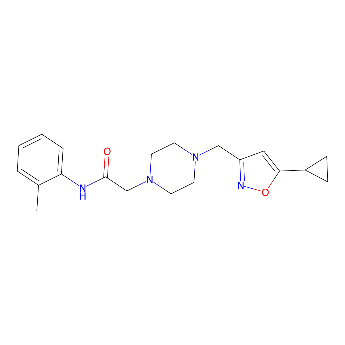 2-{4-[(5-cyclopropyl-1,2-oxazol-3-yl)methyl]piperazin-1-yl}-N-(2-methylphenyl)acetamide molecular structure, CAS 3054620-54-8