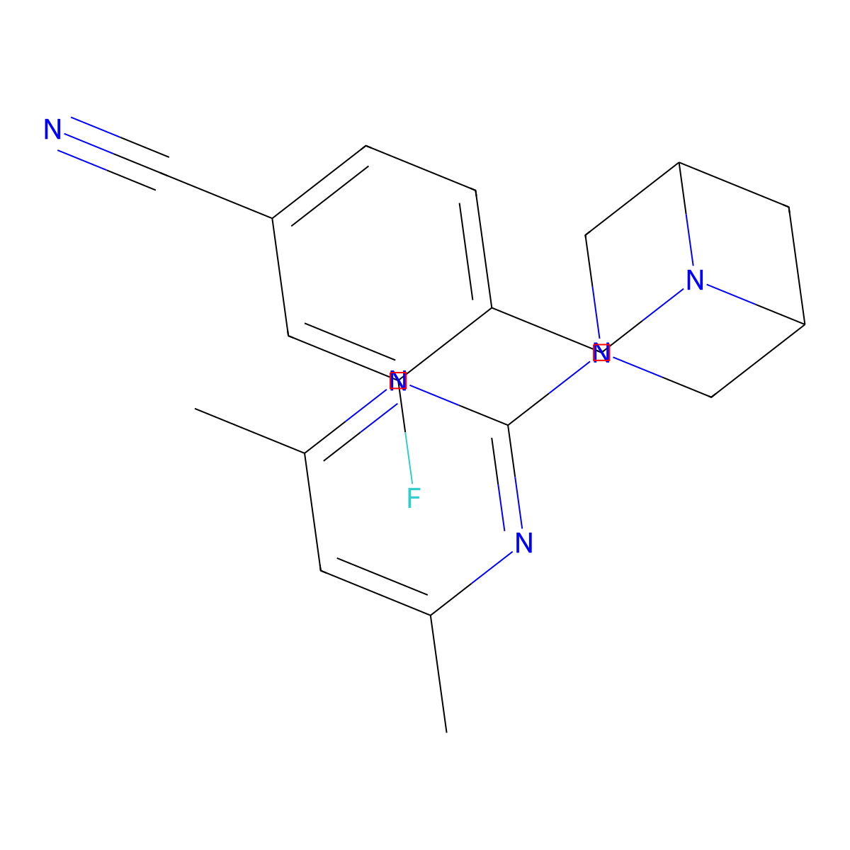 4-{[3-(4,6-Dimethylpyrimidin-2-yl)-3,6-diazabicyclo[3.1.1]heptan-6-yl]methyl}-3-fluorobenzonitrile molecular structure, CAS 3054620-60-6