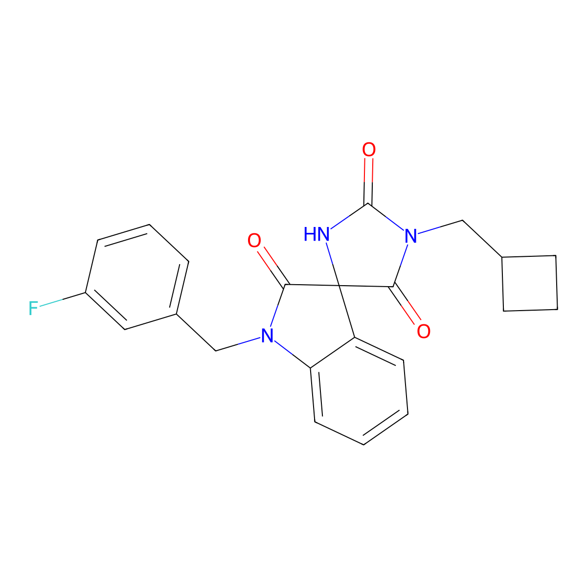 3-(Cyclobutylmethyl)-1'-[(3-fluorophenyl)methyl]spiro[imidazolidine-5,3'-indole]-2,2',4-trione molecular structure, CAS 3054620-62-8