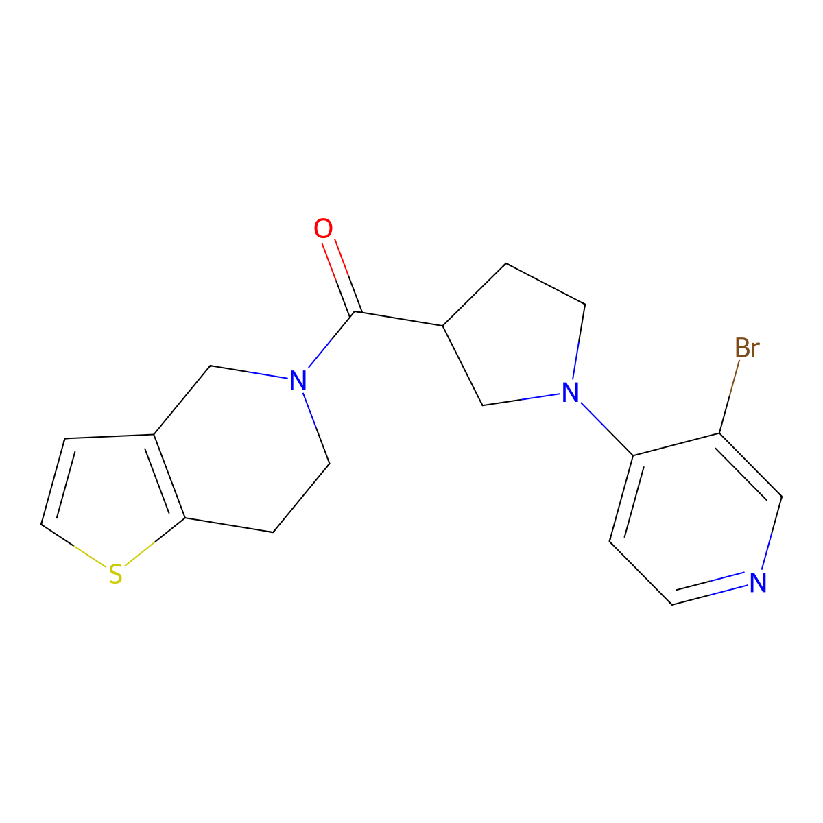 3-bromo-4-(3-{4H,5H,6H,7H-thieno[3,2-c]pyridine-5-carbonyl}pyrrolidin-1-yl)pyridine molecular structure, CAS 3054620-68-4