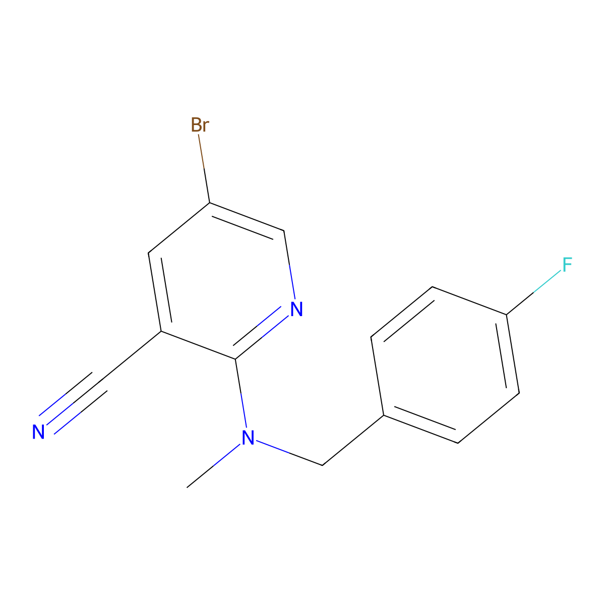 5-Bromo-2-{[(4-fluorophenyl)methyl](methyl)amino}pyridine-3-carbonitrile molecular structure, CAS 3054620-69-5