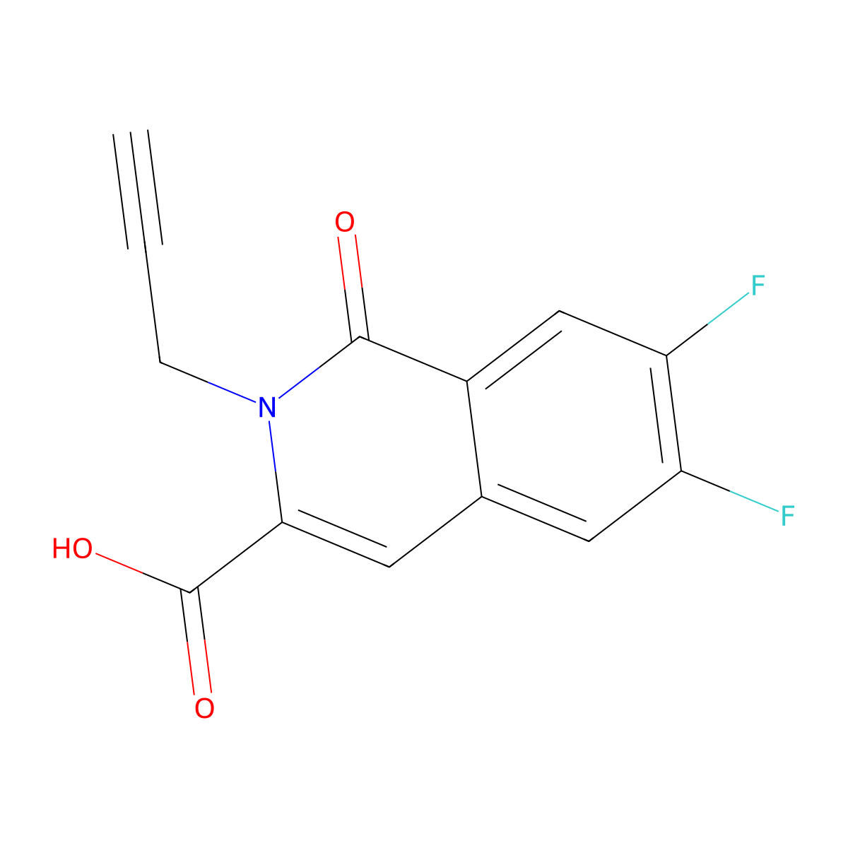 6,7-Difluoro-1-oxo-2-(prop-2-yn-1-yl)-1,2-dihydroisoquinoline-3-carboxylic acid molecular structure, CAS 3054620-70-8