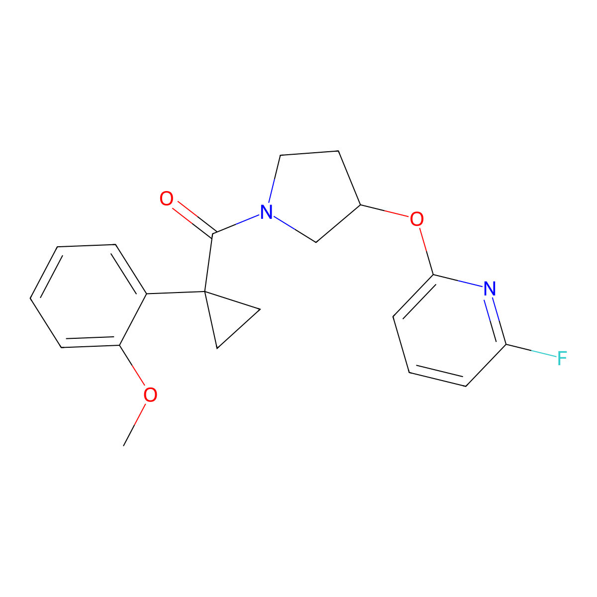 [3-(6-Fluoropyridin-2-yl)oxypyrrolidin-1-yl]-[1-(2-methoxyphenyl)cyclopropyl]methanone molecular structure, CAS 3054620-72-0