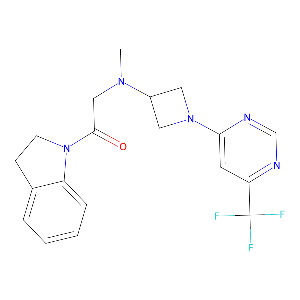 1-(2,3-dihydro-1H-indol-1-yl)-2-[methyl({1-[6-(trifluoromethyl)pyrimidin-4-yl]azetidin-3-yl})amino]ethan-1-one molecular structure, CAS 3054620-74-2