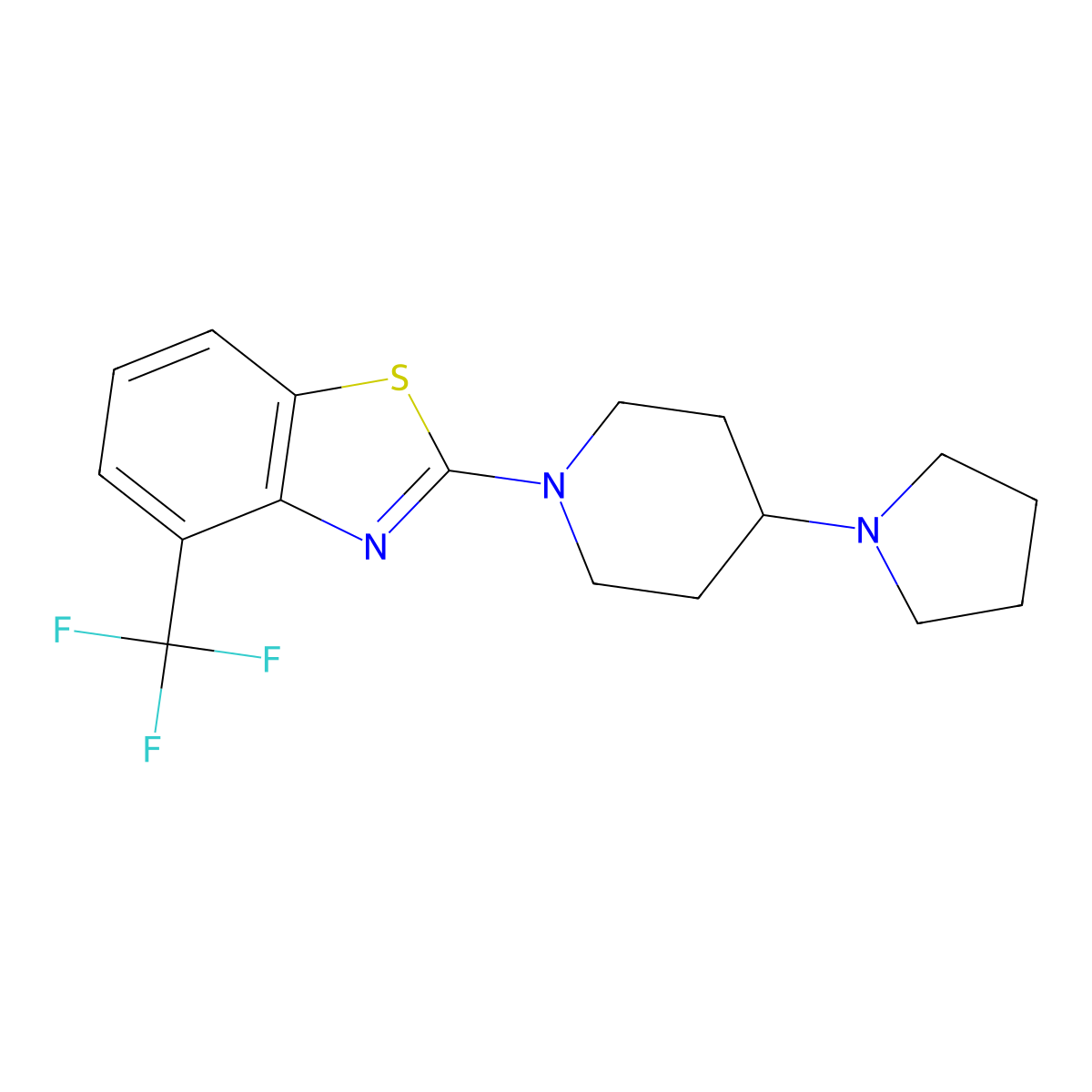 2-[4-(Pyrrolidin-1-yl)piperidin-1-yl]-4-(trifluoromethyl)-1,3-benzothiazole molecular structure, CAS 3054620-78-6