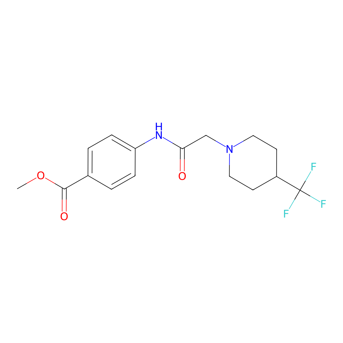 Methyl 4-{2-[4-(trifluoromethyl)piperidin-1-yl]acetamido}benzoate molecular structure, CAS 3054620-85-5