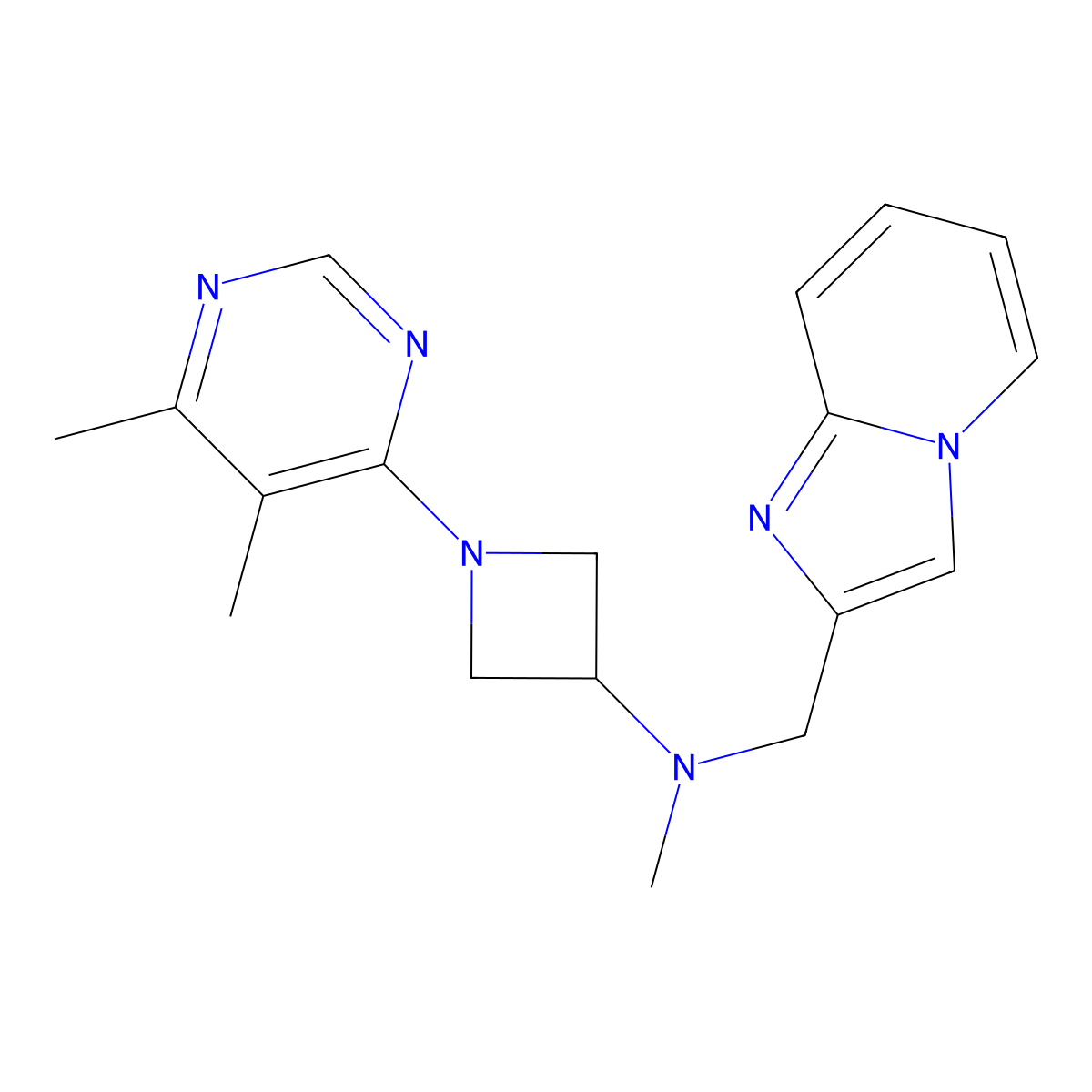 1-(5,6-dimethylpyrimidin-4-yl)-N-({imidazo[1,2-a]pyridin-2-yl}methyl)-N-methylazetidin-3-amine molecular structure, CAS 3054620-87-7