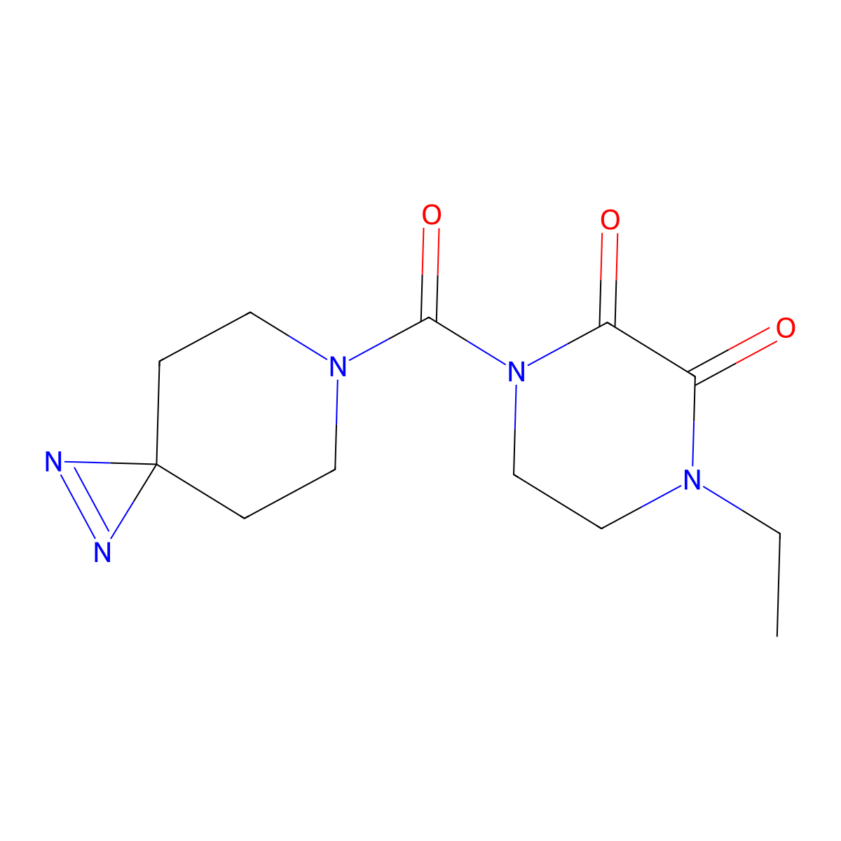 1-Ethyl-4-{1,2,6-triazaspiro[2.5]oct-1-ene-6-carbonyl}piperazine-2,3-dione molecular structure, CAS 3054621-08-5