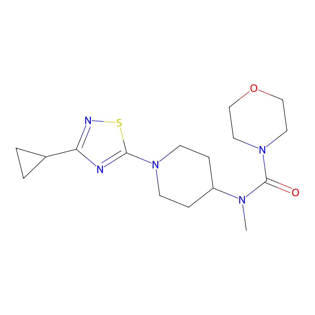 N-[1-(3-cyclopropyl-1,2,4-thiadiazol-5-yl)piperidin-4-yl]-N-methylmorpholine-4-carboxamide molecular structure, CAS 3054621-09-6
