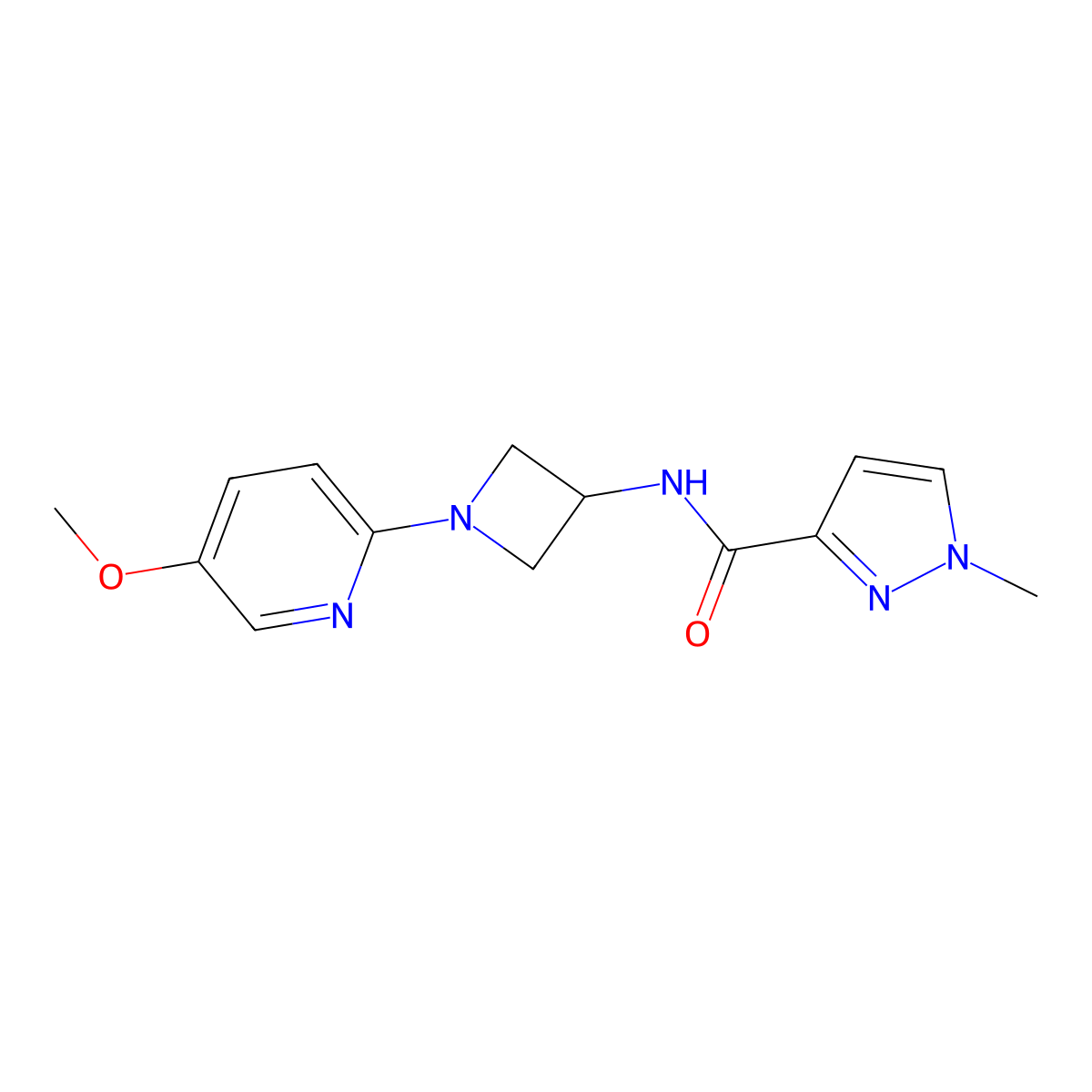 N-[1-(5-methoxypyridin-2-yl)azetidin-3-yl]-1-methyl-1H-pyrazole-3-carboxamide molecular structure, CAS 3054621-11-0