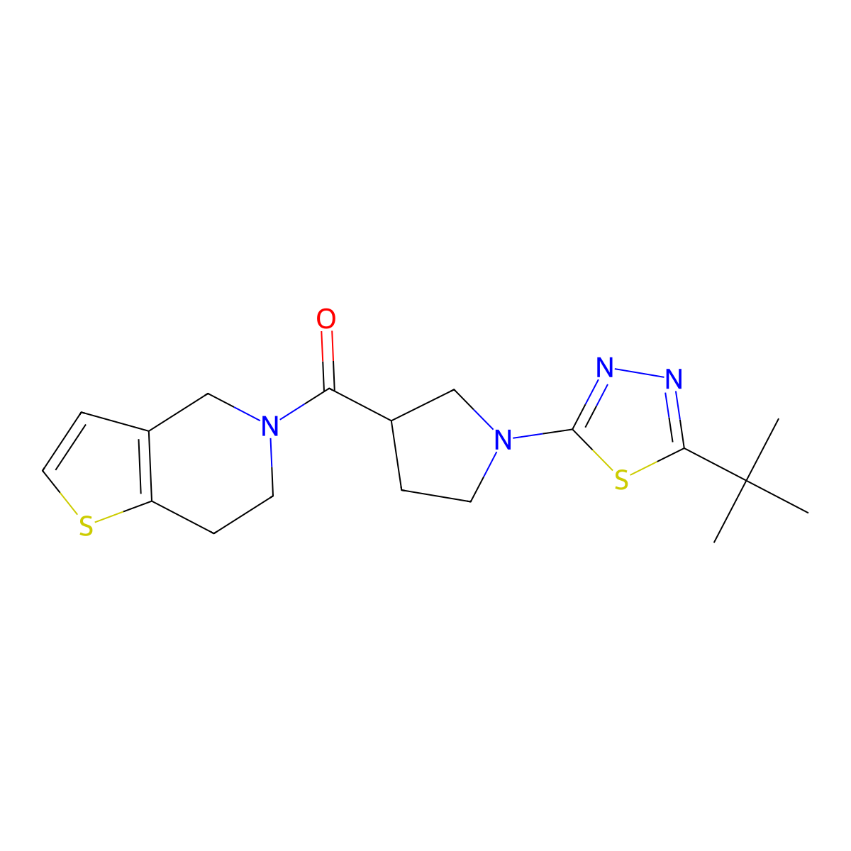 2-tert-butyl-5-(3-{4H,5H,6H,7H-thieno[3,2-c]pyridine-5-carbonyl}pyrrolidin-1-yl)-1,3,4-thiadiazole molecular structure, CAS 3054621-15-4