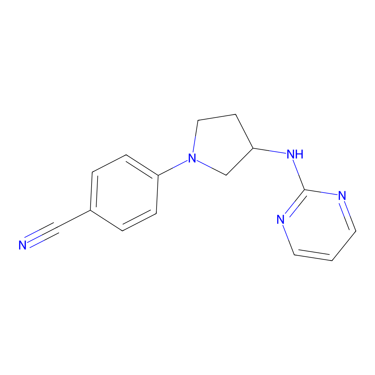 4-{3-[(Pyrimidin-2-yl)amino]pyrrolidin-1-yl}benzonitrile molecular structure, CAS 3054621-16-5